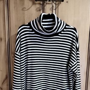 Black and white stripe French Connection long sleeve turtle neck sweater.